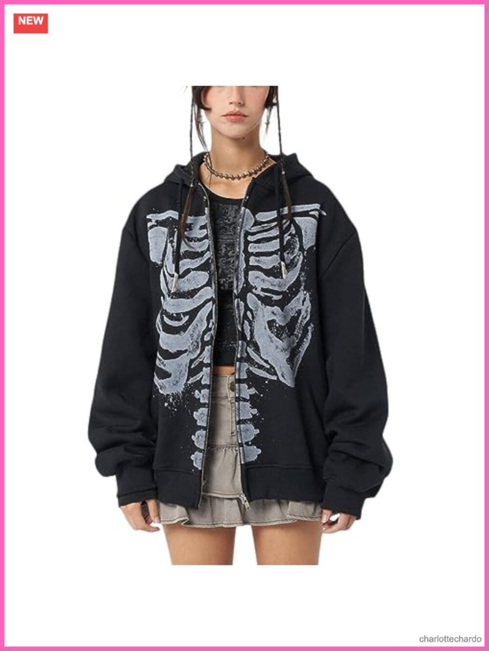Yojeasrio Zip Up Hoodie Oversized Skeleton Graphic Grunge Y2k Sweatshirt Women